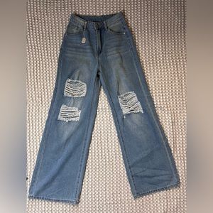 SHEIN EZWear Bleach Wash High Rise Wide Leg Jeans SIZE XS